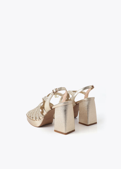 Metallic Heel Sandal with Braided Straps