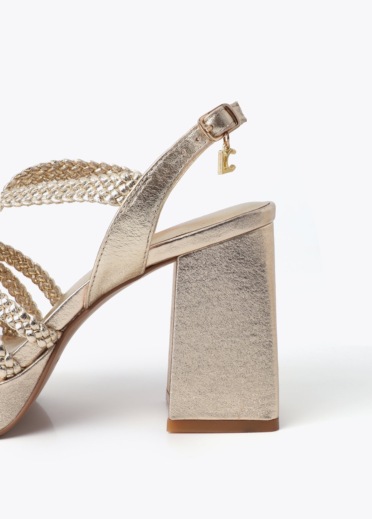 Metallic Heel Sandal with Braided Straps