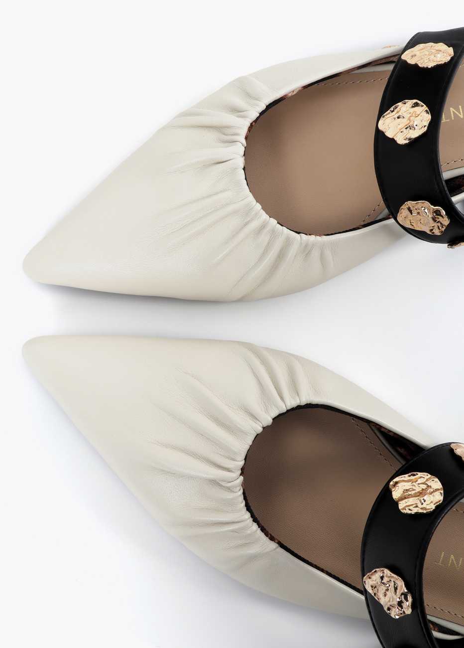 Flat Shoe with Elastic and Metallic Appliques