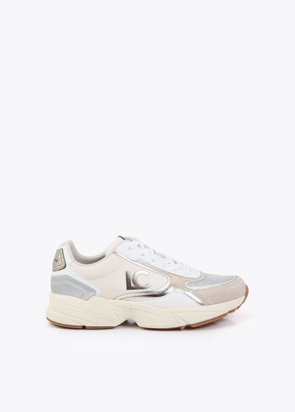 Running Sole Sneaker with Mixed Fabrics and Leather Details