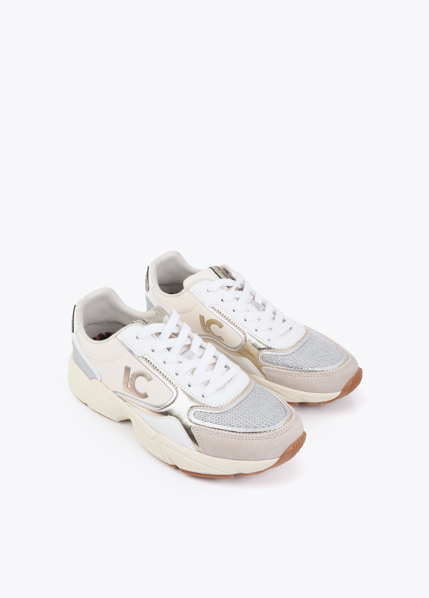 Running Sole Sneaker with Mixed Fabrics and Leather Details