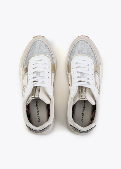 Running Sole Sneaker with Mixed Fabrics and Leather Details