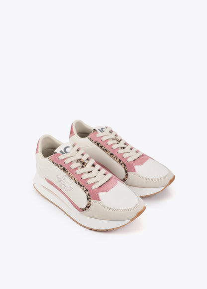 Bicolor Platform Sneaker with Combined Fabrics and Leather Details