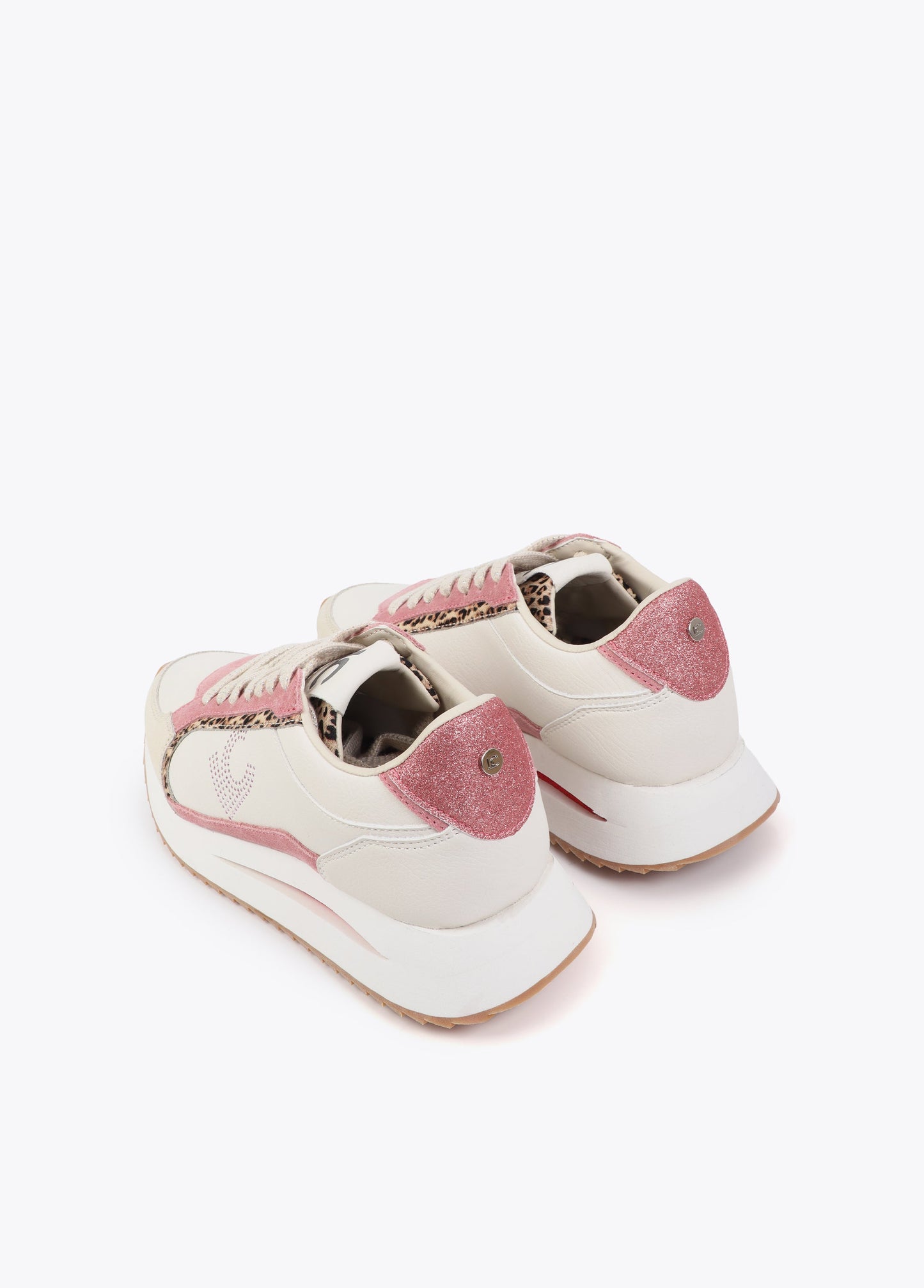 Bicolor Platform Sneaker with Combined Fabrics and Leather Details