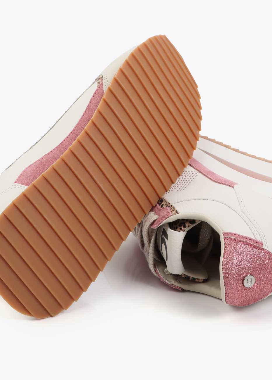 Bicolor Platform Sneaker with Combined Fabrics and Leather Details