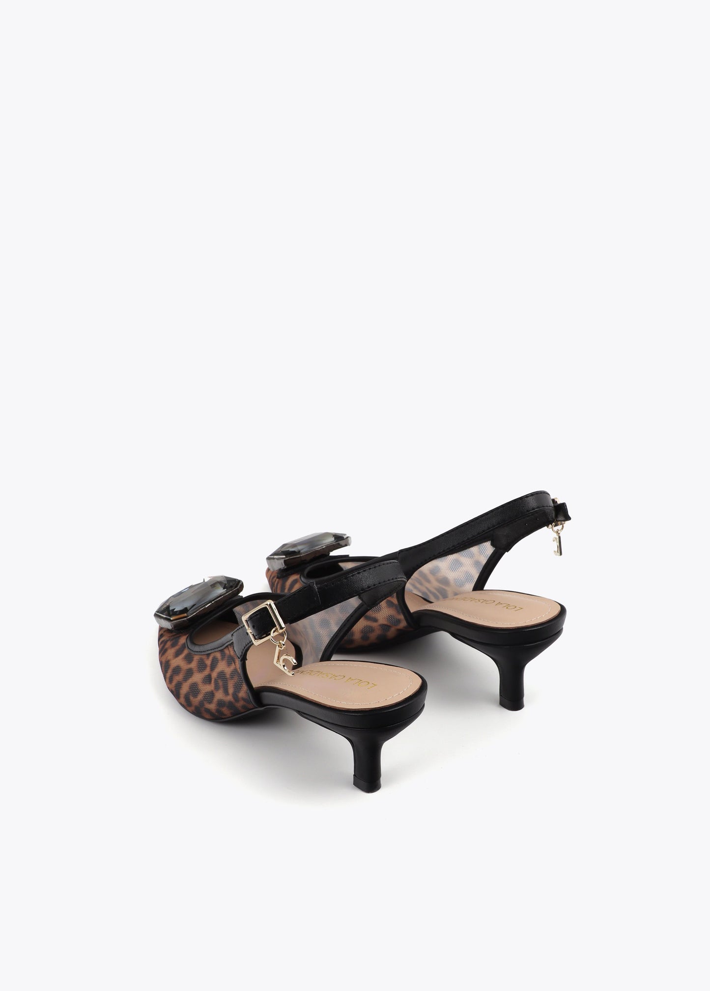 Mesh High Heel with Animal Print and Crystal Detail