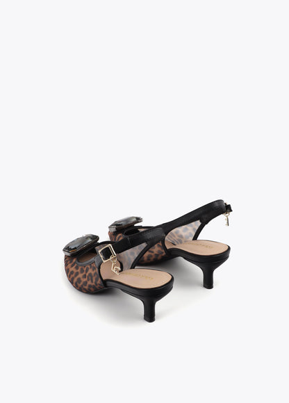 Mesh High Heel with Animal Print and Crystal Detail