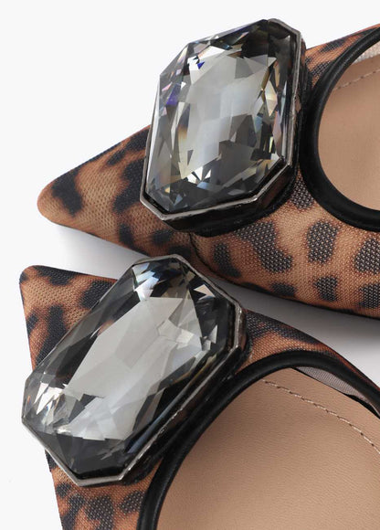 Mesh High Heel with Animal Print and Crystal Detail