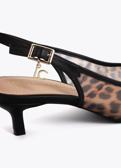 Mesh High Heel with Animal Print and Crystal Detail