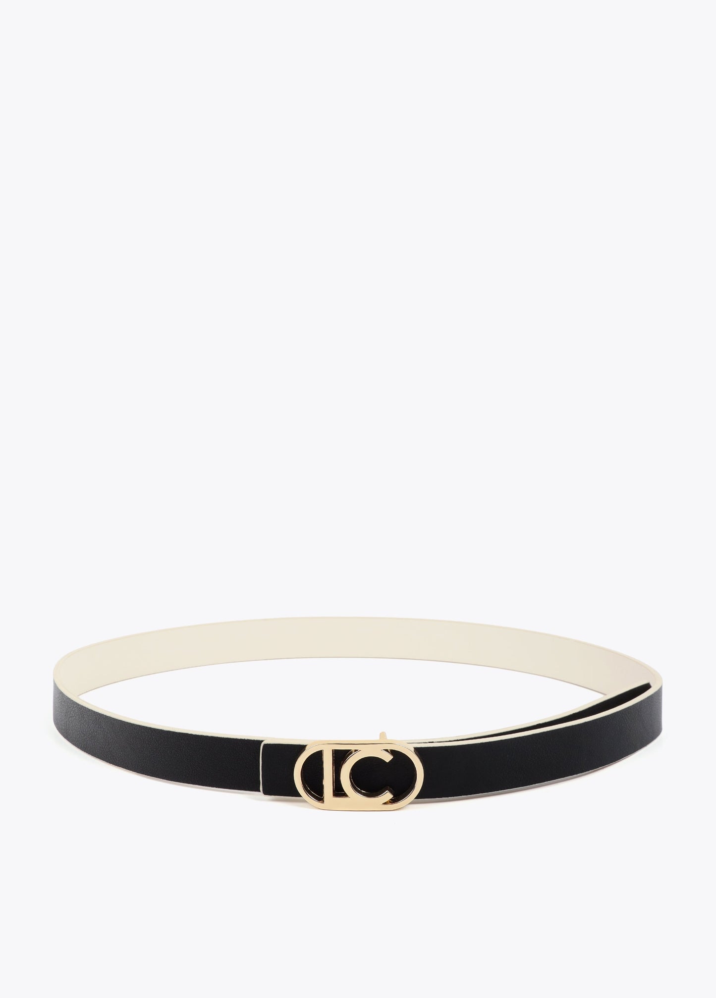 Reversible belt with oval logo buckle