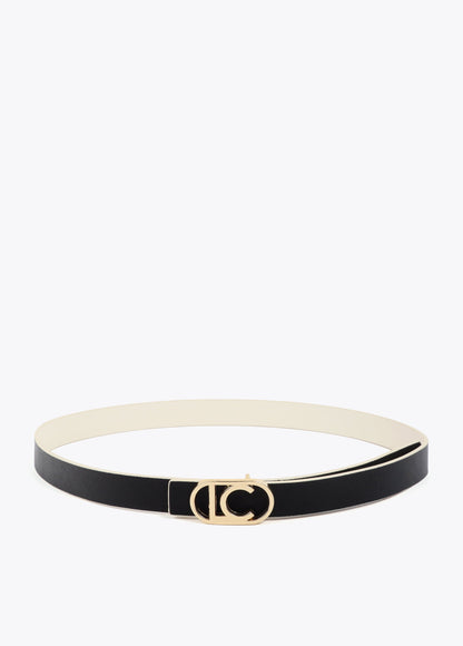 Reversible belt with oval logo buckle