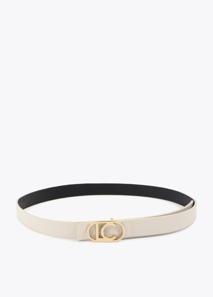 Reversible belt with oval logo buckle
