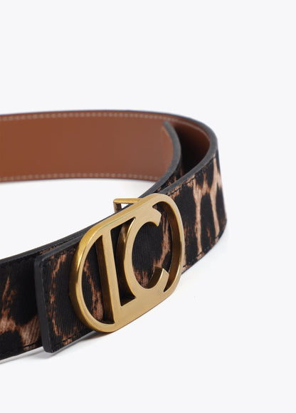 Reversible Animal Print Belt with Logo Oval Buckle