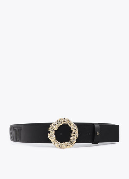 Textured Buckle Belt with Stitched Logo