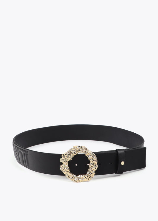 Textured Buckle Belt with Stitched Logo