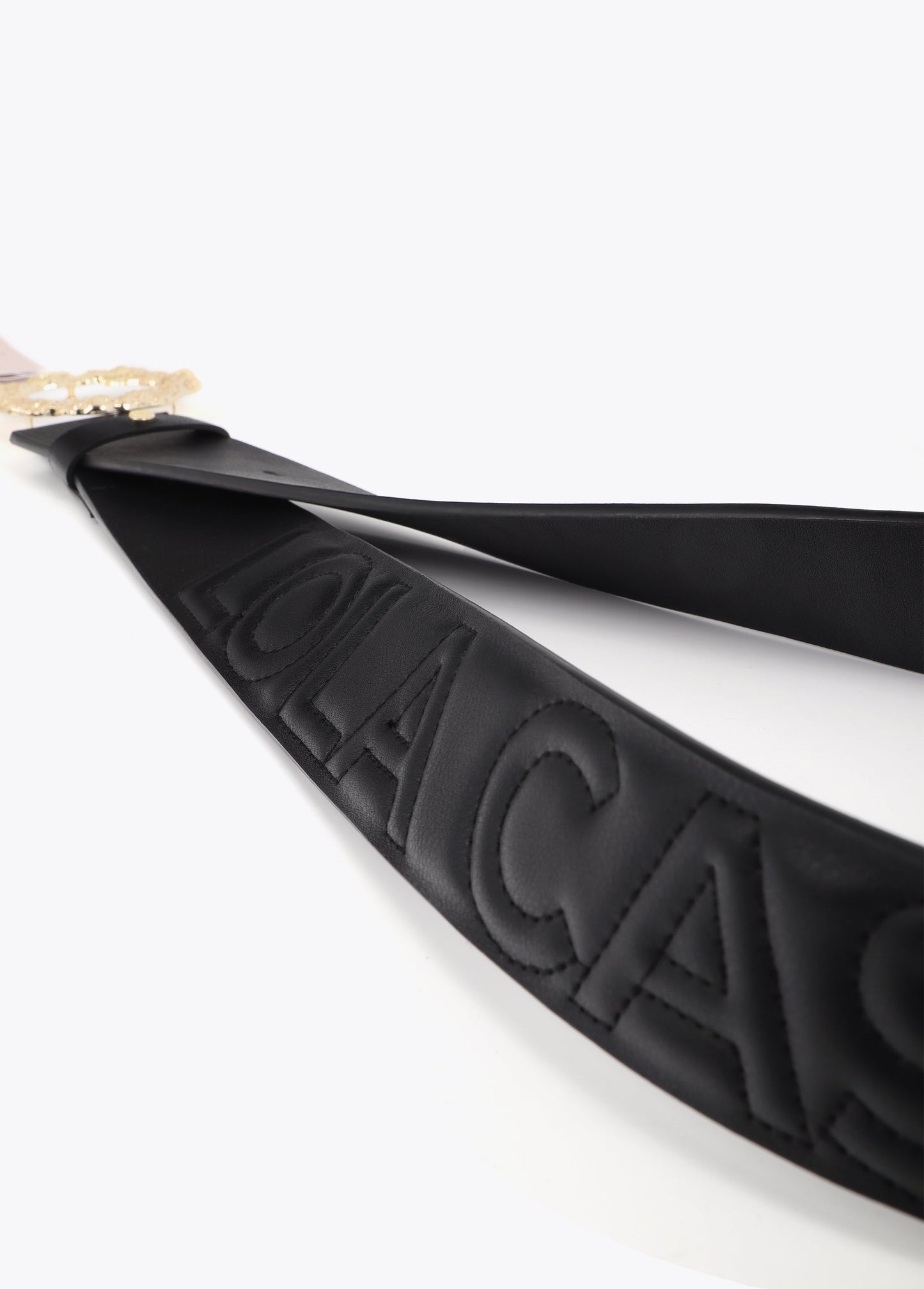 Textured Buckle Belt with Stitched Logo