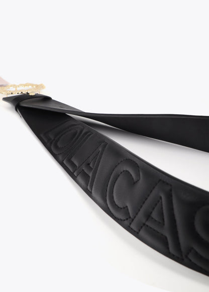 Textured Buckle Belt with Stitched Logo