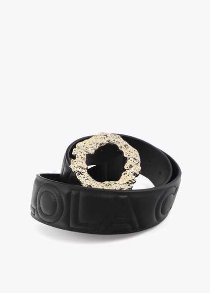 Textured Buckle Belt with Stitched Logo