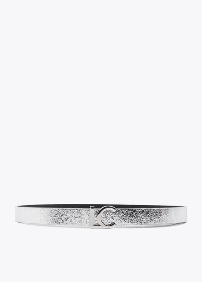 Reversible Belt with Silver Metallic LC Buckle
