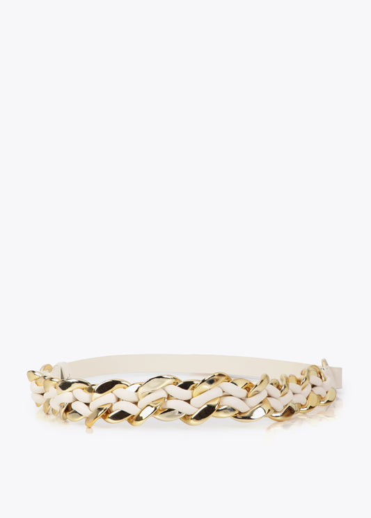 Combined Chain Belt with Leather Effect