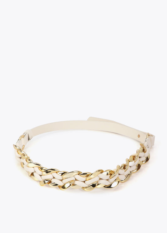 Combined Chain Belt with Leather Effect