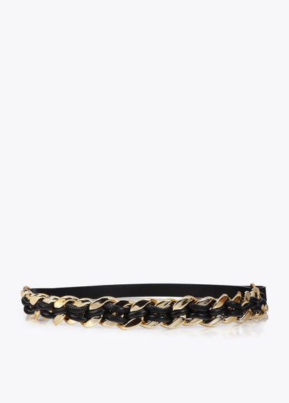 Combined Chain Belt with Leather Effect
