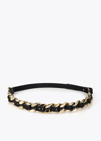 Combined Chain Belt with Leather Effect