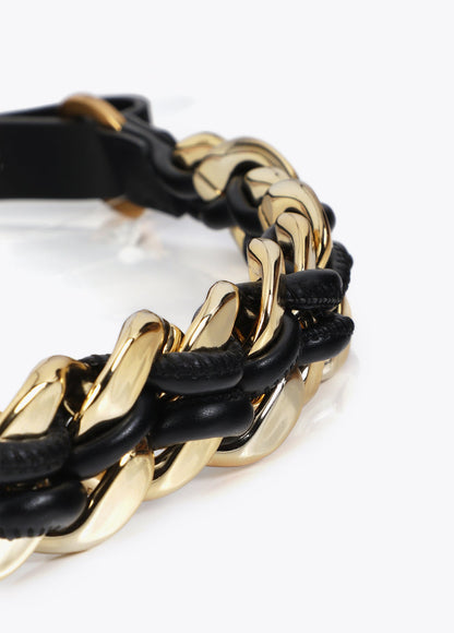 Combined Chain Belt with Leather Effect