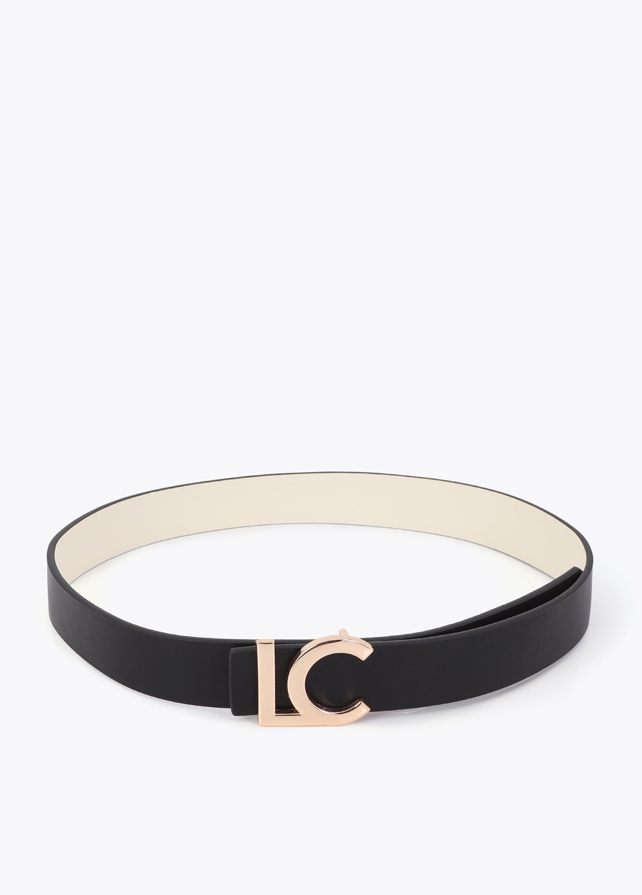LS2606016-Reversible belt with LC buckle, bicolor ecru–black-Ecru-Black