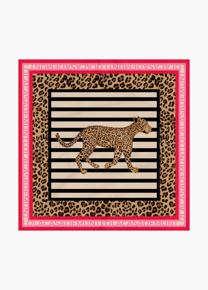 Satin Scarf with Stripes and Leopard Print