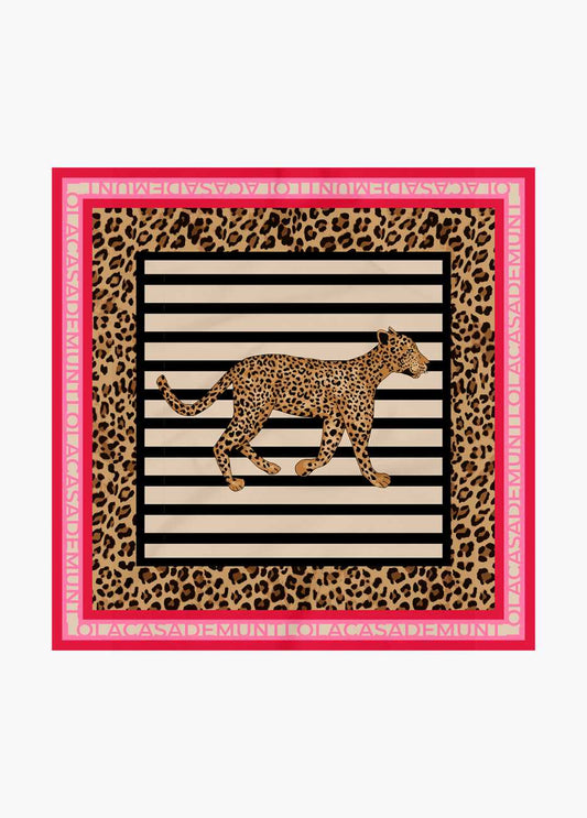 Satin Scarf with Stripes and Leopard Print