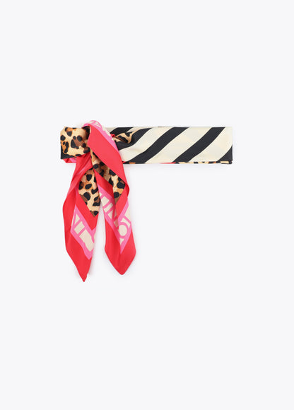 Satin Scarf with Stripes and Leopard Print