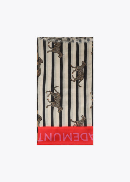 Scarf with stripe and leopard print
