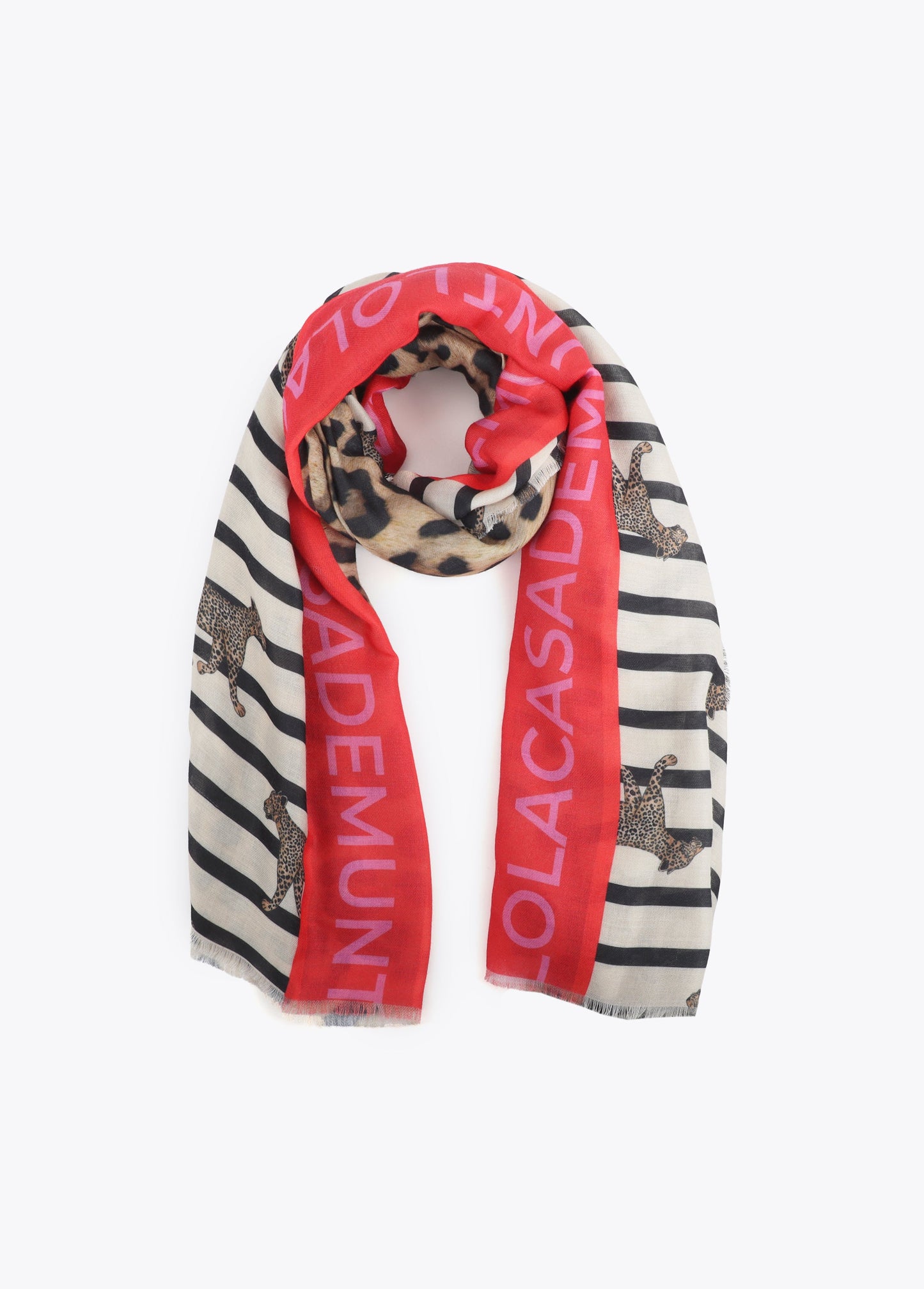 Scarf with stripe and leopard print