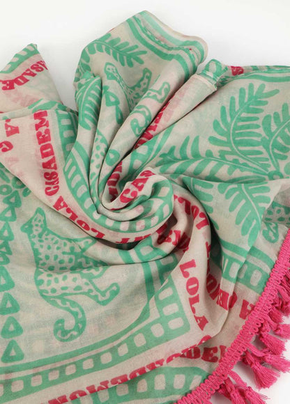 Tropical Print Sarong with Fringes