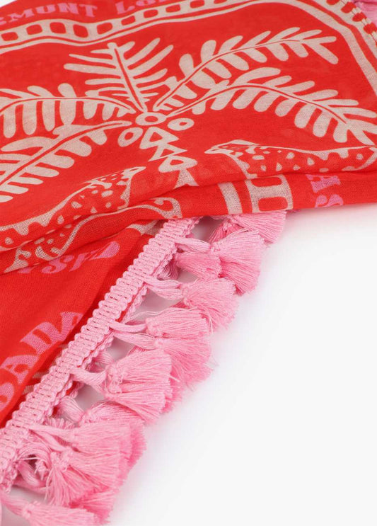 Tropical Print Sarong with Fringes