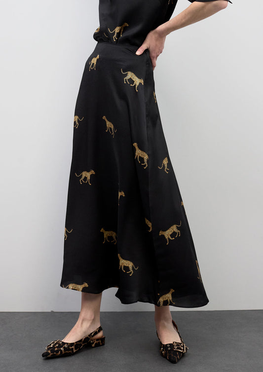 Satin Leopard Print Skirt