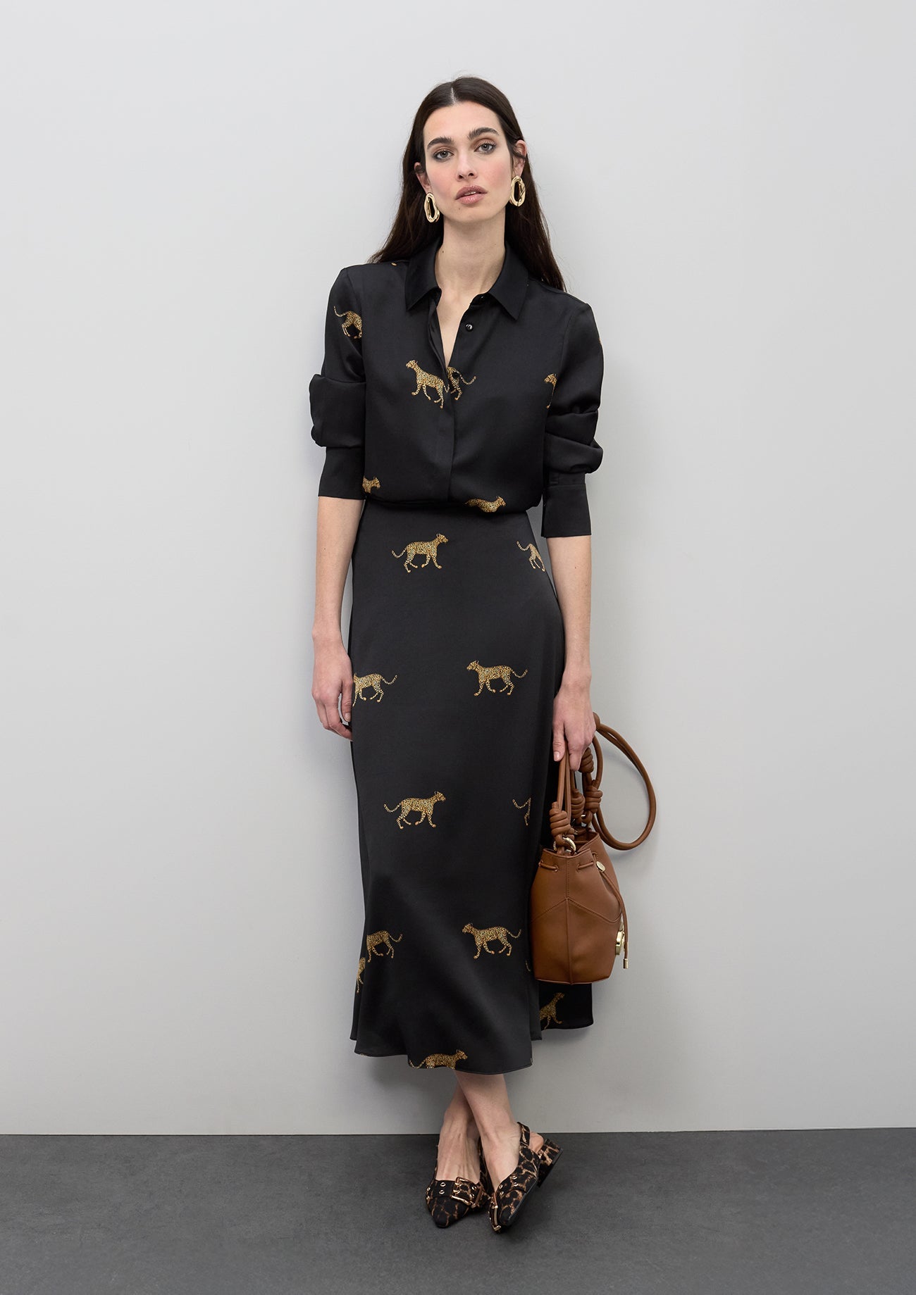 Satin Leopard Print Skirt