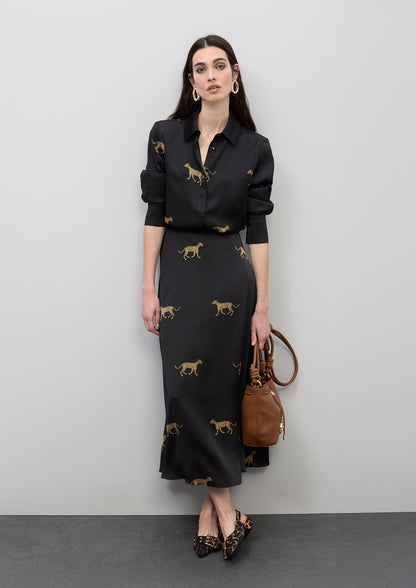 Satin Leopard Print Skirt