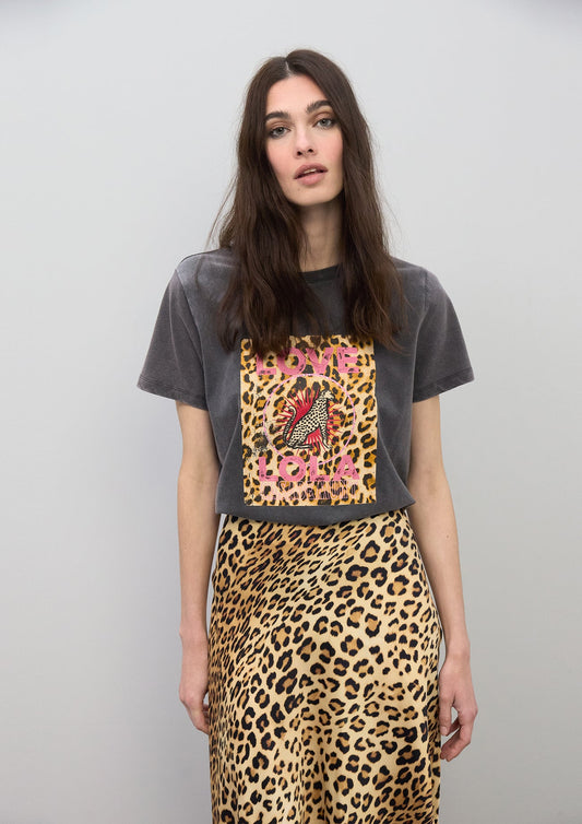 Satin Animal Print Skirt