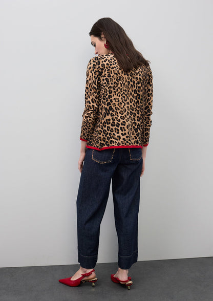 Denim culotte with leopard detail on pockets