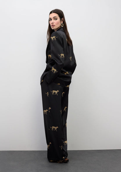 Pleated Satin Leopard Print Pants