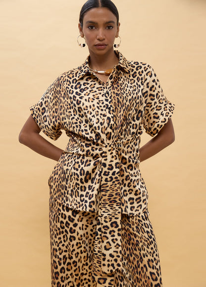 Short Sleeve Knot Animal Print Shirt