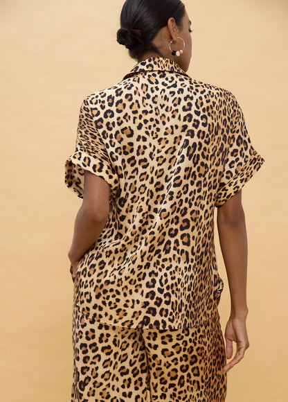 Short Sleeve Knot Animal Print Shirt