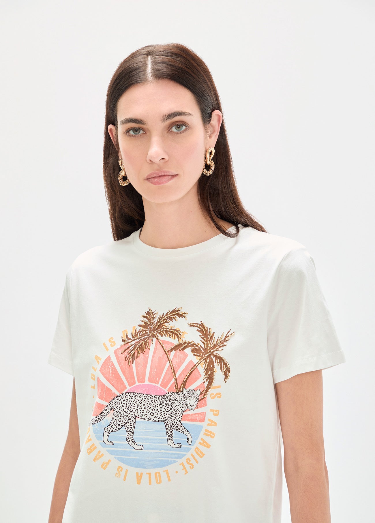 Animal Print T-Shirt with Palm Trees
