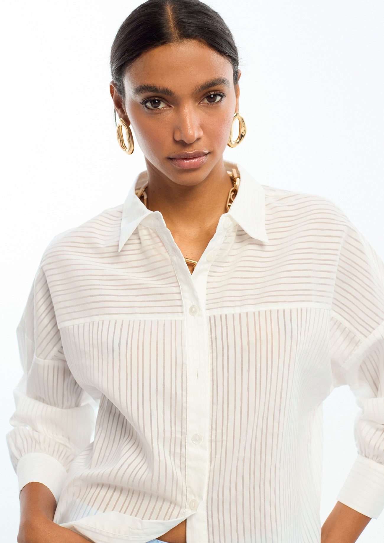 Oversize Poplin Striped Sheer Shirt