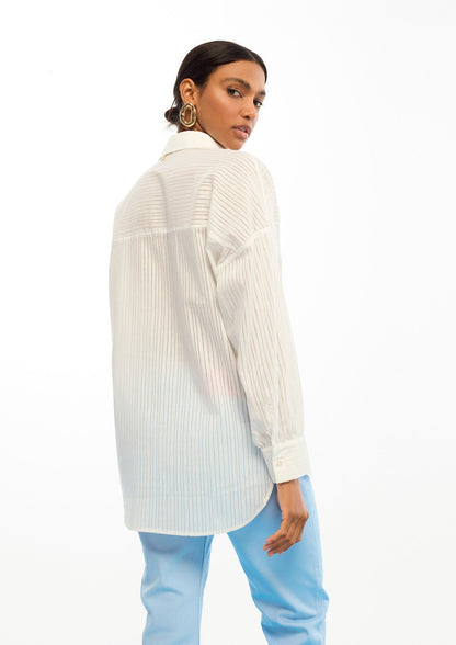 Oversize Poplin Striped Sheer Shirt
