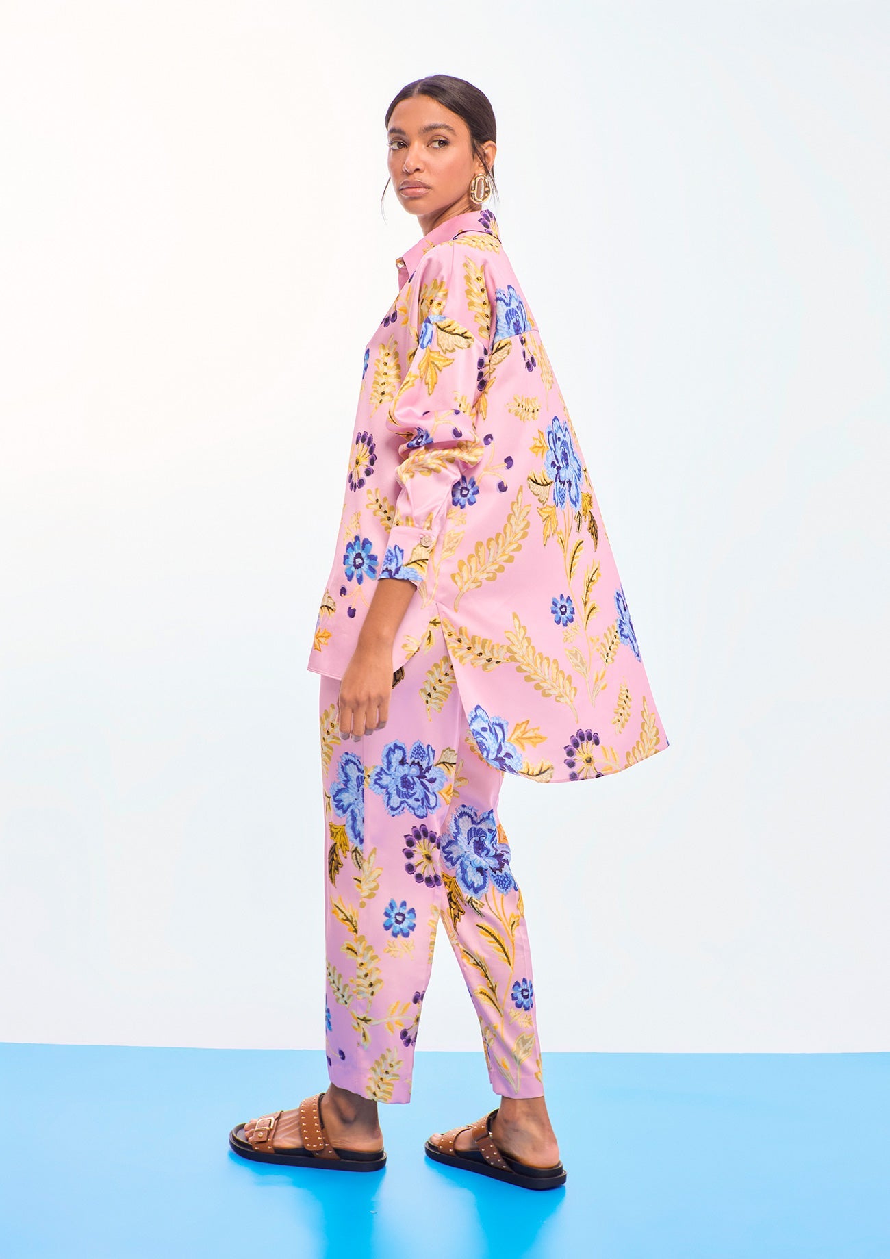 Oversized Satin Floral Print Shirt