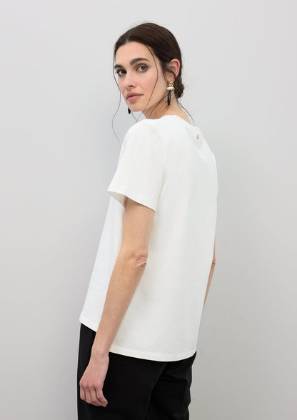 V-neck Animal Print T-shirt with Beads