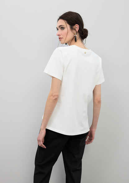 V-neck Animal Print T-shirt with Beads